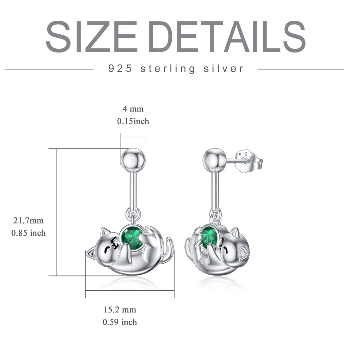 Ohrstecker Katze aus Sterlingsilber mit Geburtsstein Mai und Zirkonia für Mädchen und Frauen-4