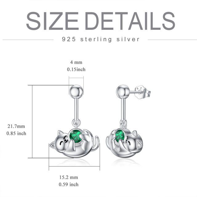 Sterling Silver May Birthstone Cubic Zirconia Cat Stud Earrings for Girls Women-4