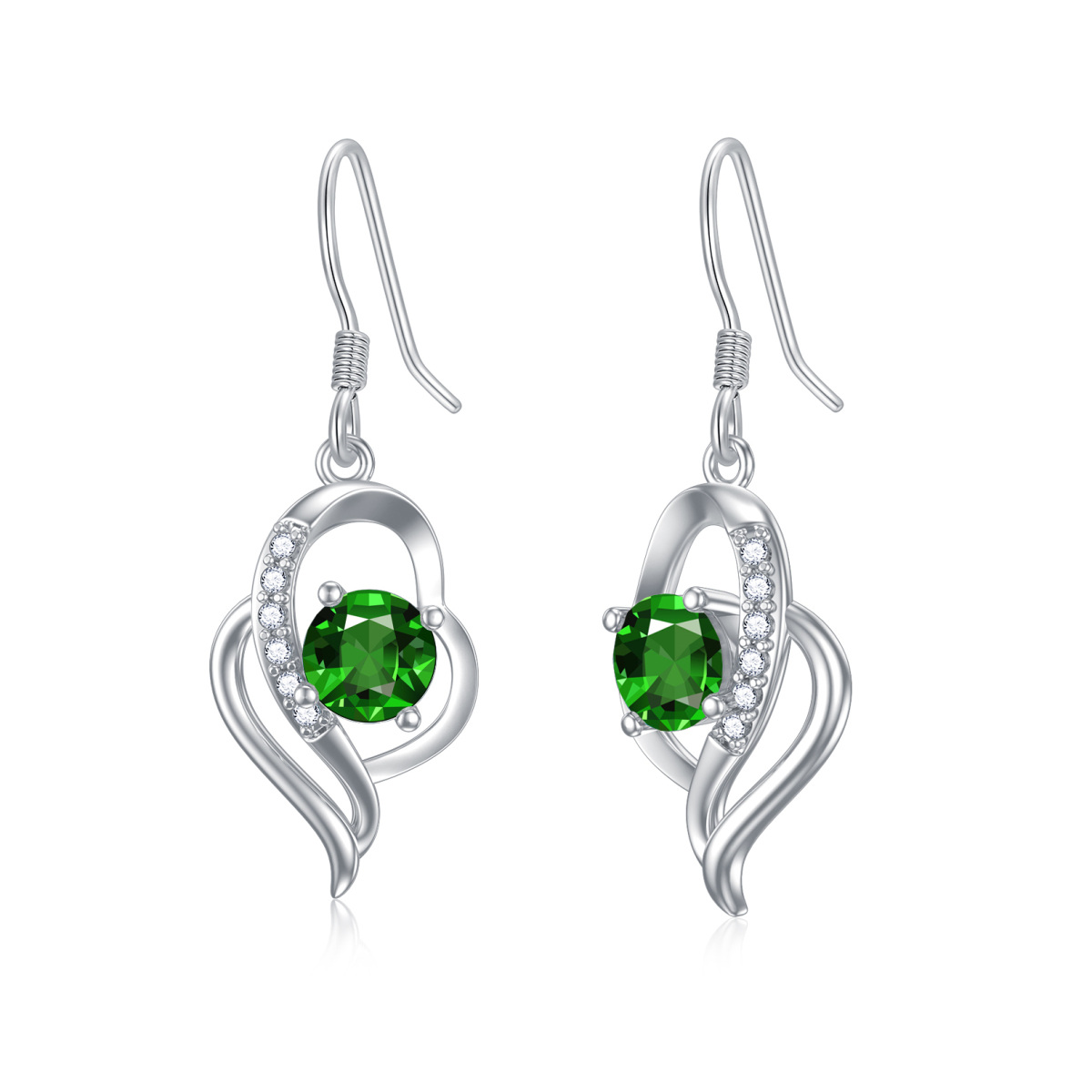 Sterling Silver May Birthstone Crystal Heart Drop Earrings for Girls Women-1