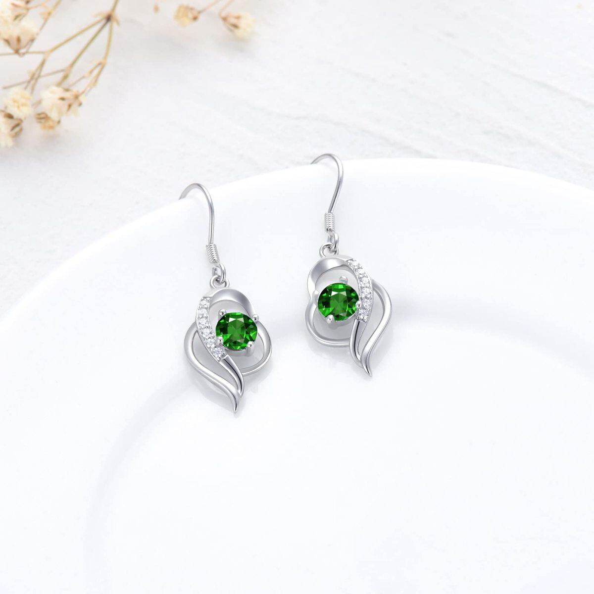 Boucles d'oreilles pendantes en argent sterling avec pierre de naissance du mois de mai et cristal en forme de cœur pour filles et femmes-3