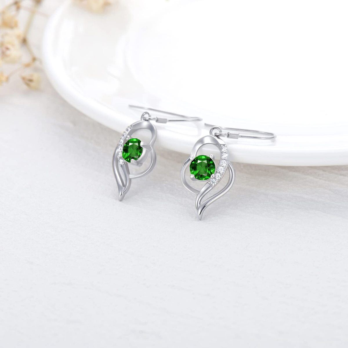 Sterling Silver May Birthstone Crystal Heart Drop Earrings for Girls Women-4