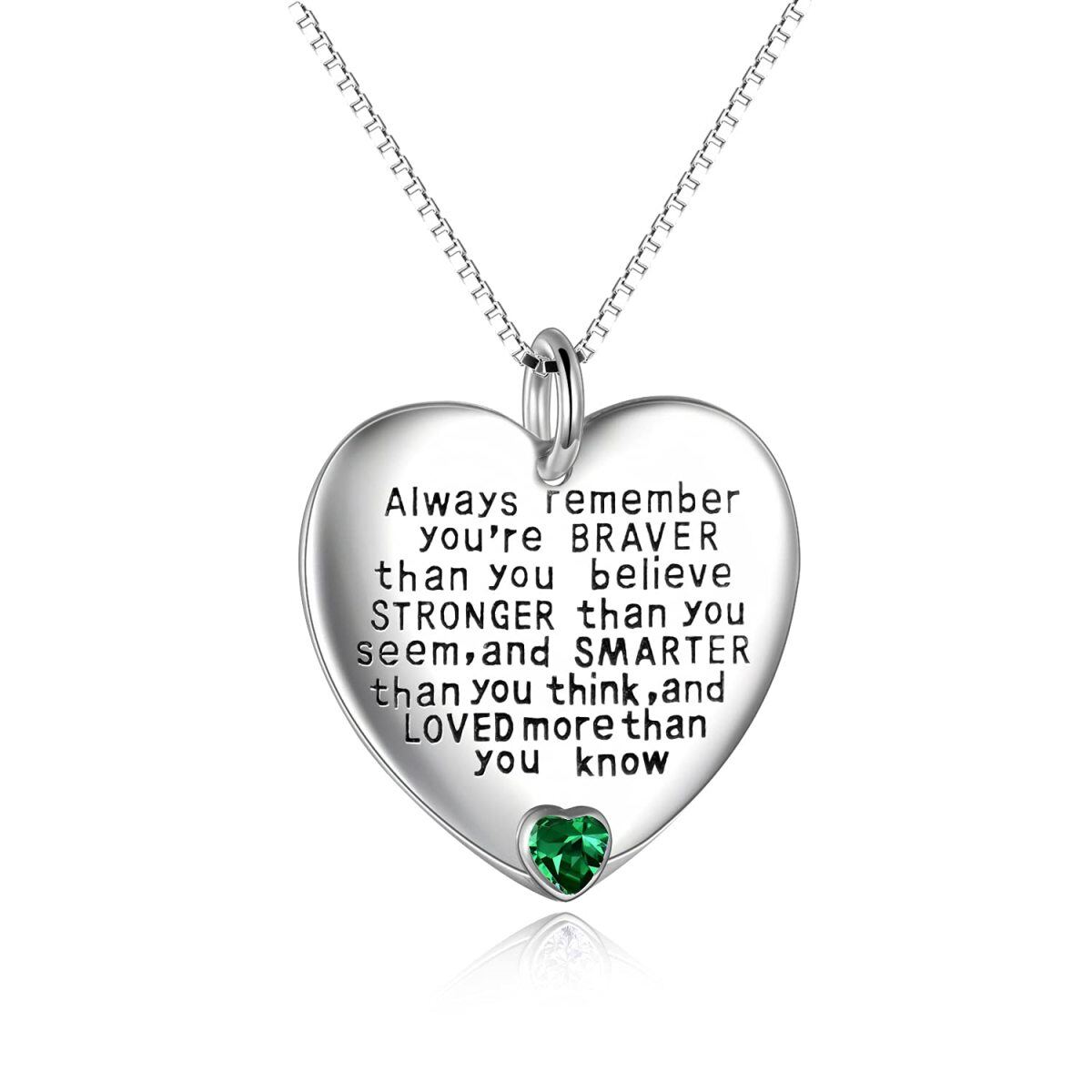 Collar de plata de ley de mayo Birthstone Cubic Zirconia Heart Pendant Inspirational Neckl-1