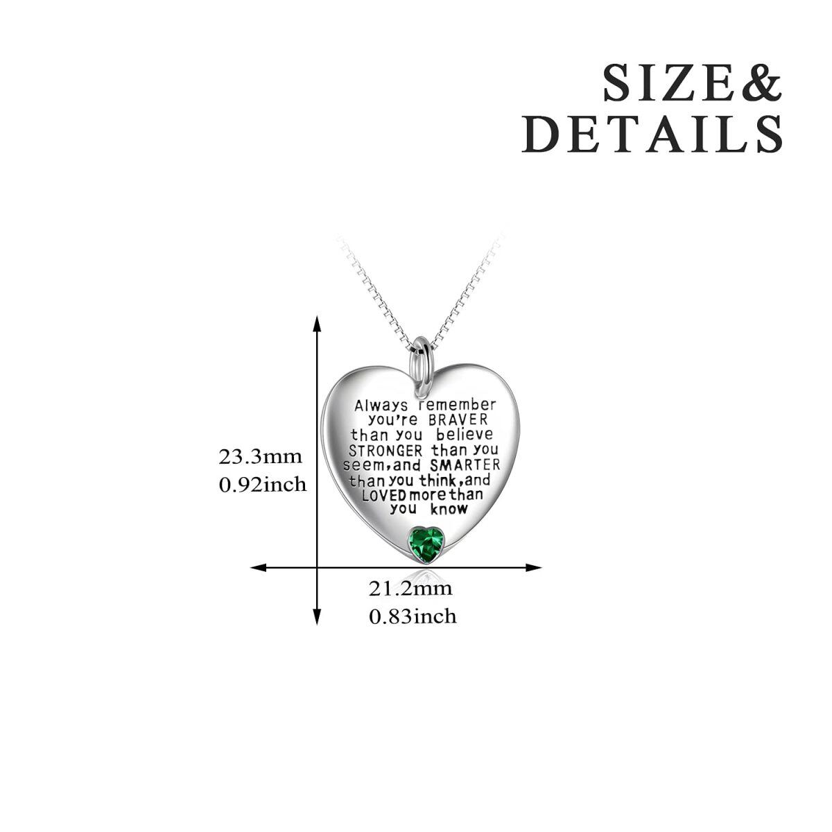 Sterling Silver May Birthstone Cubic Zirconia Heart Pendant Inspirational Necklace-5