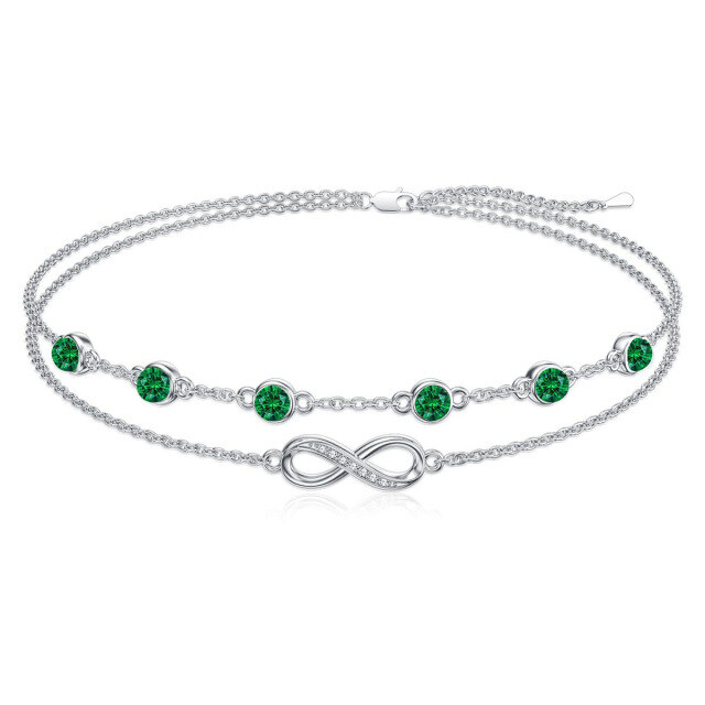 Sterling Silver Cubic Zirconia May Birthstone Infinity Symbol Multi-layered Anklet-1