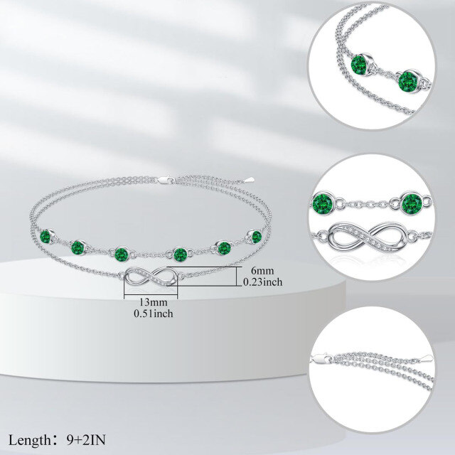 Sterling Zilveren Cubic Zirconia Mei Geboortesteen Oneindigheidssymbool Meerlaagse Enkelband-4