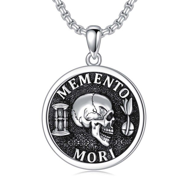 Colar com pingente de caveira Memento Mori Amor Fati em prata esterlina para homens-1