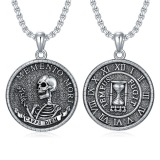 Sterling Silver Memento Mori Carpe Diem Hourglass Skeleton Pendant Necklace for Men-2