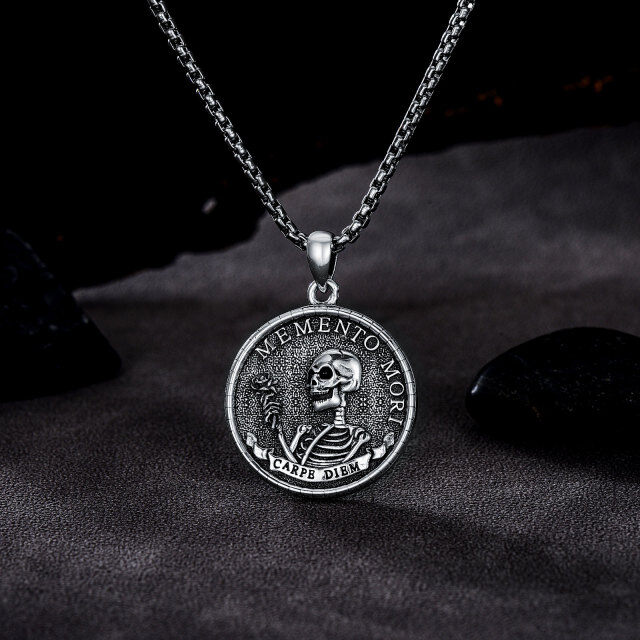 Colar com pingente de esqueleto de ampulheta Memento Mori Carpe Diem em prata esterlina para homens-3