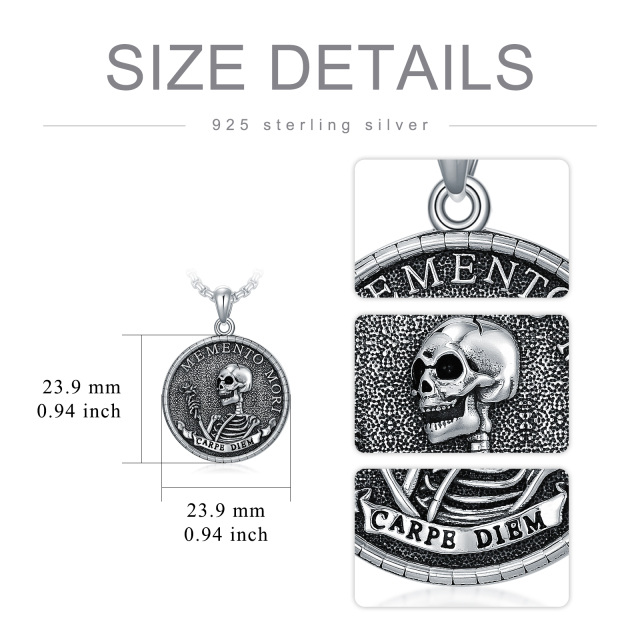 Collana con ciondolo a forma di scheletro a clessidra Carpe Diem Memento Mori in argento sterling per uomo-5