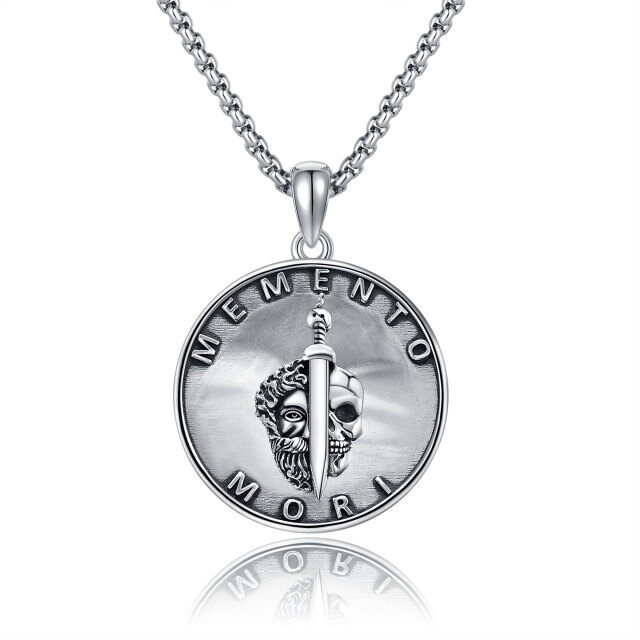 Sterling Silver Memento Mori Skull Tree Of Life Coin Pendant Necklace for Men-1