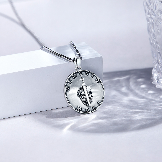 Sterling zilveren Memento Mori schedel levensboom munt hanger ketting voor mannen-3