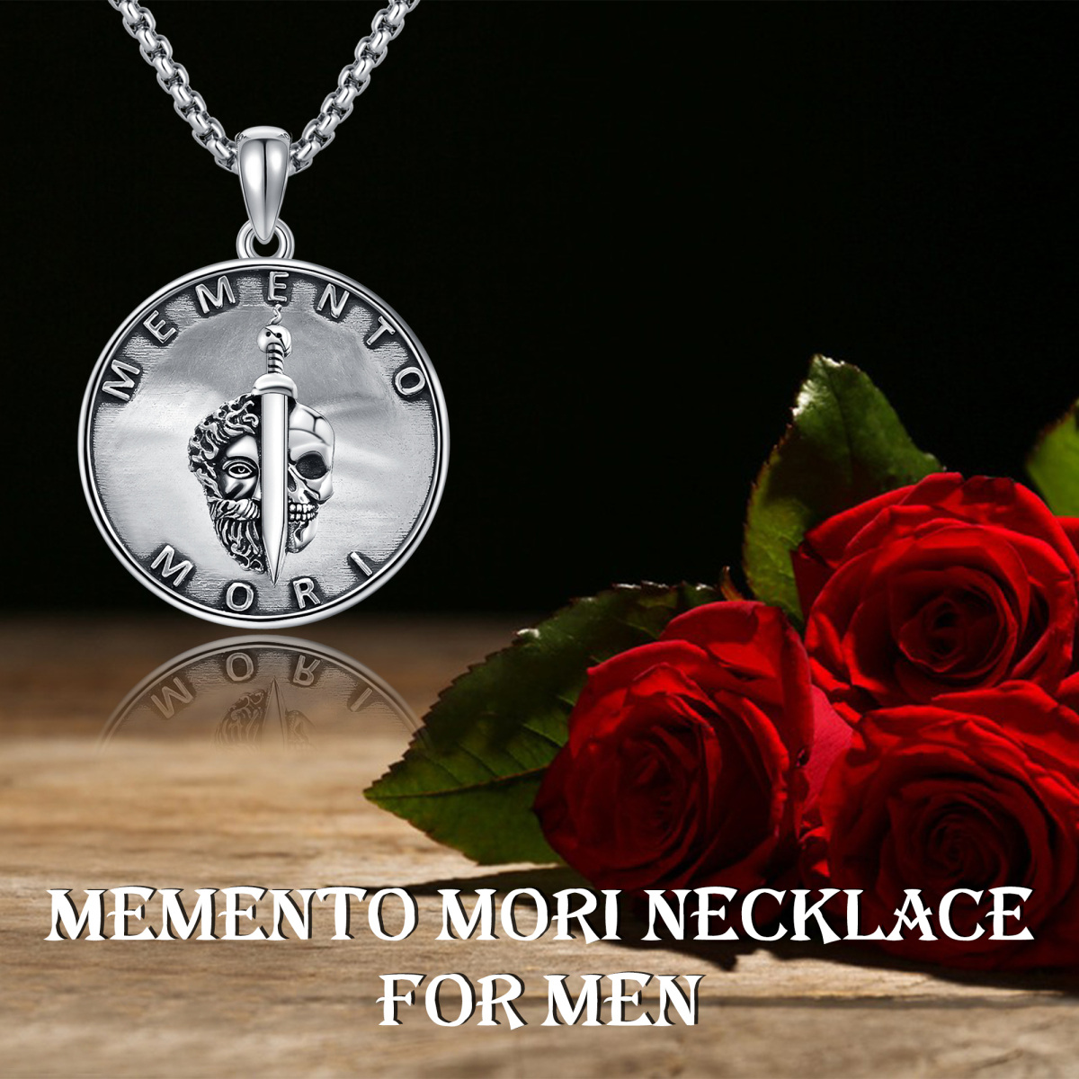 Collier avec pendentif en argent sterling avec pendentif en forme de tête de mort Memento Mori - Arbre de vie pour homme-6