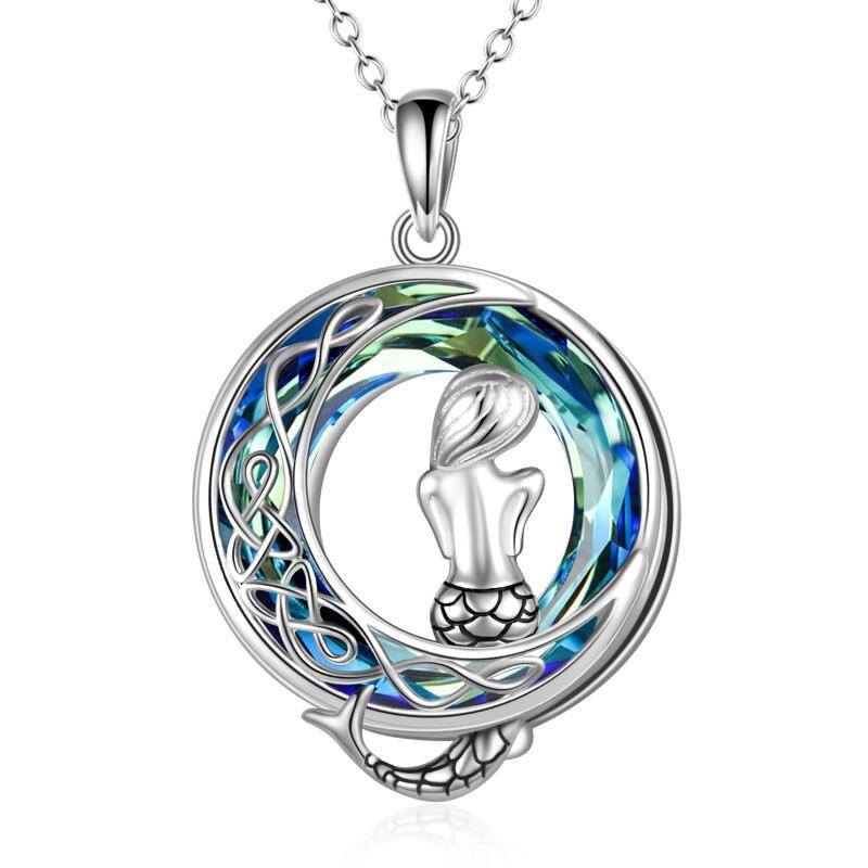 Sterling Silver Mermaid & Moon Crystal Pendant Necklace-7