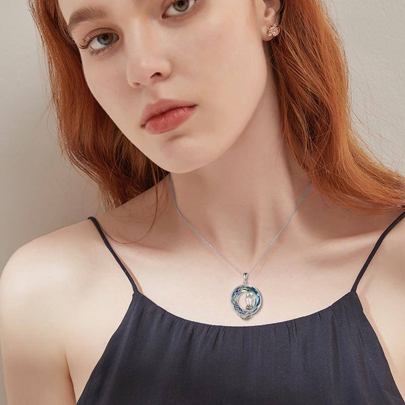 Sterling Silver Mermaid & Moon Crystal Pendant Necklace-2