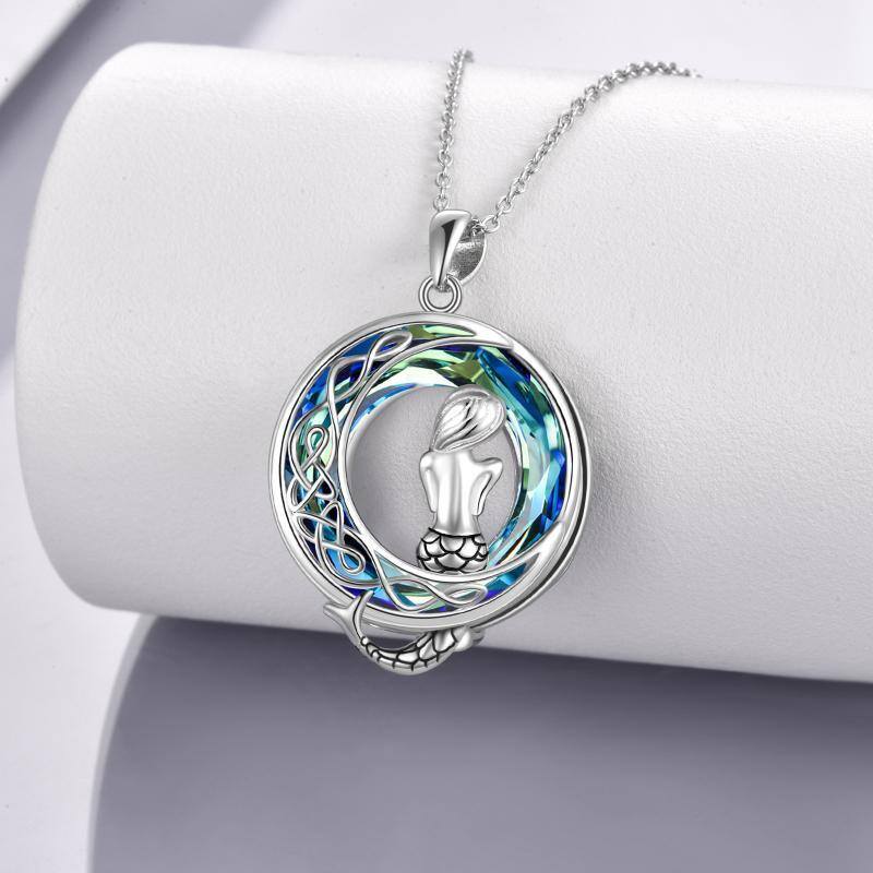 Sterling Silver Mermaid & Moon Crystal Pendant Necklace-3