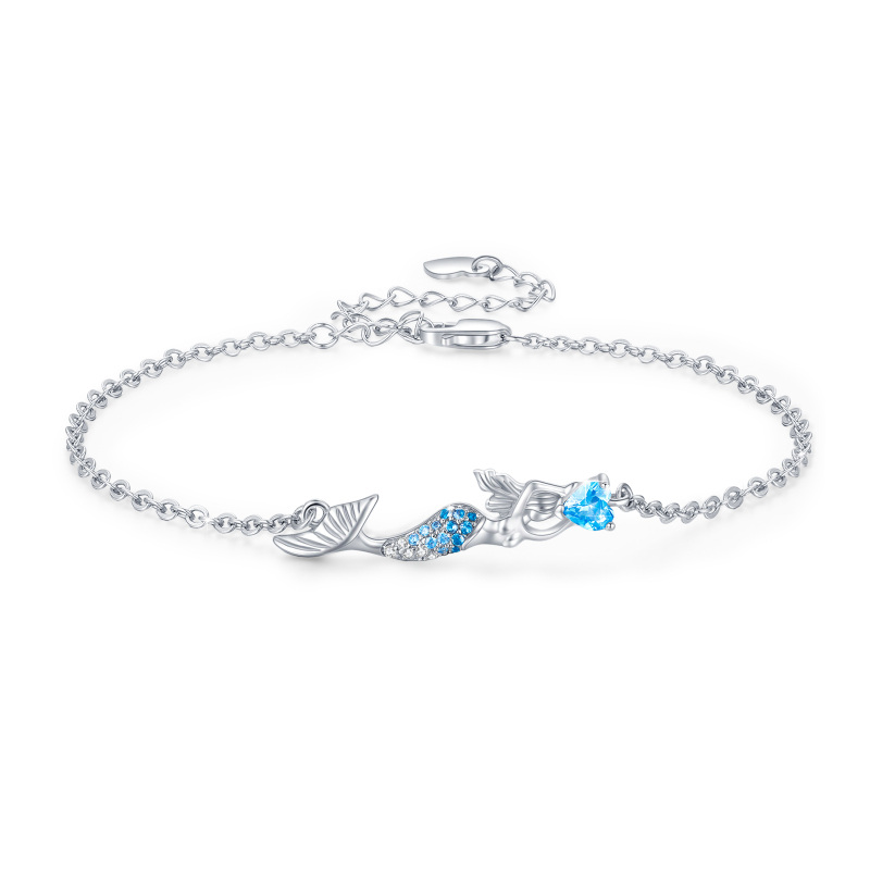 Sterling Silver Cubic Zirconia Mermaid Charm Bracelet-20