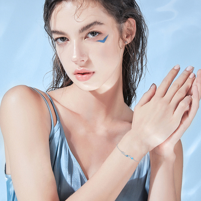 Sterling Silver Cubic Zirconia Mermaid Charm Bracelet-2