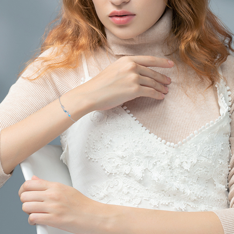 Sterling Silver Cubic Zirconia Mermaid Charm Bracelet-4