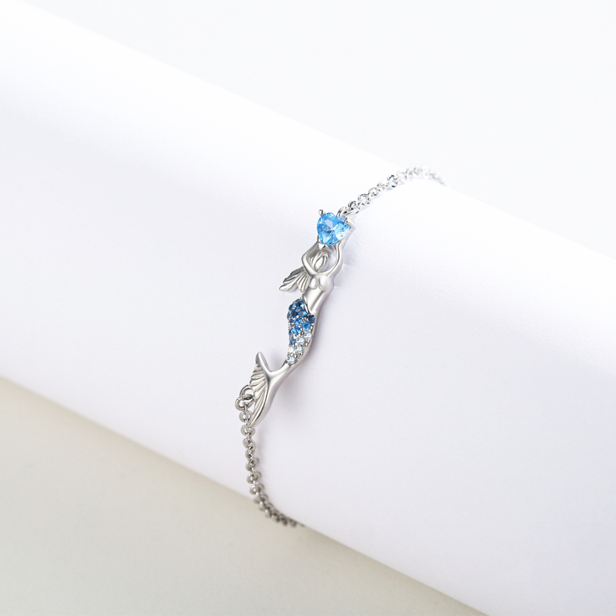 Bracciale con ciondolo a forma di sirena in argento sterling con zirconia cubica-6