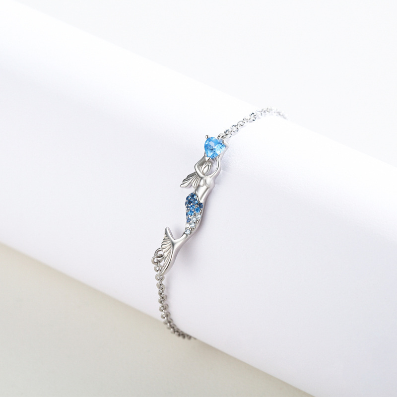 Sterling Silver Cubic Zirconia Mermaid Charm Bracelet-6