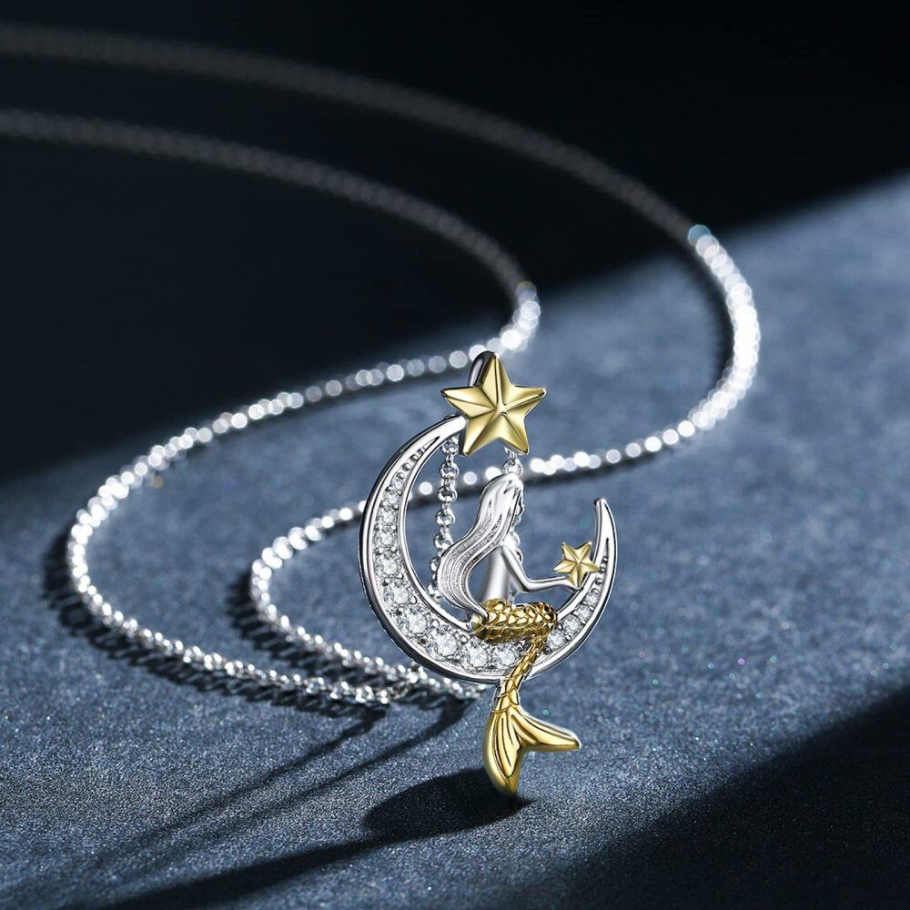 Sterling Silver Mermaid Pendant Necklace-4