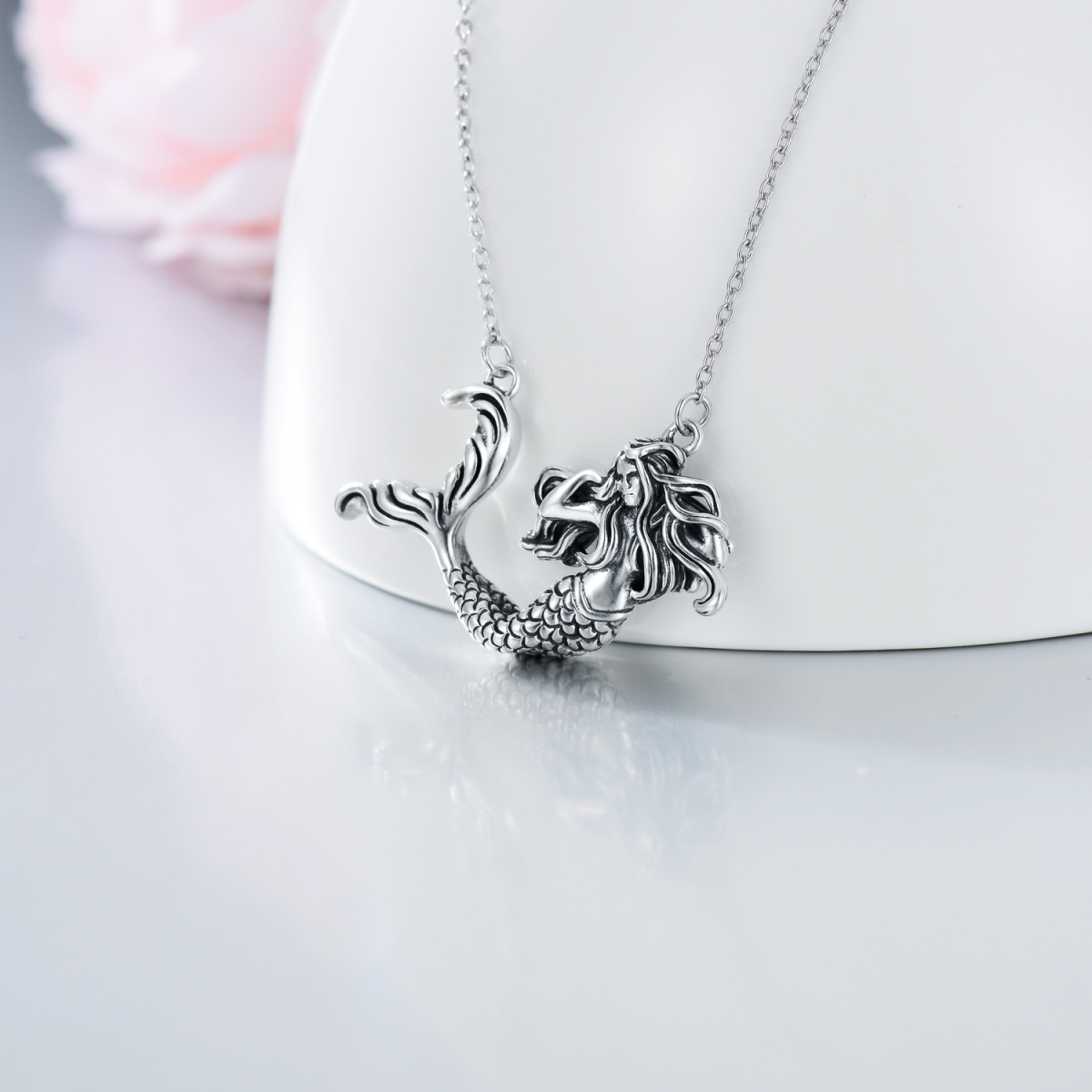 Sterling Silver Mermaid Pendant Necklace-3