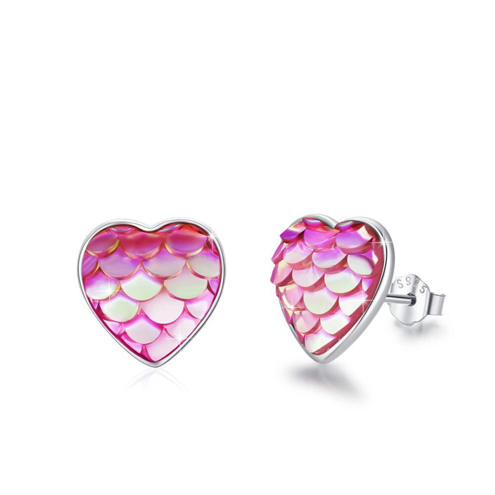 Sterling Silver Cubic Zirconia Mermaid Stud Earrings-1