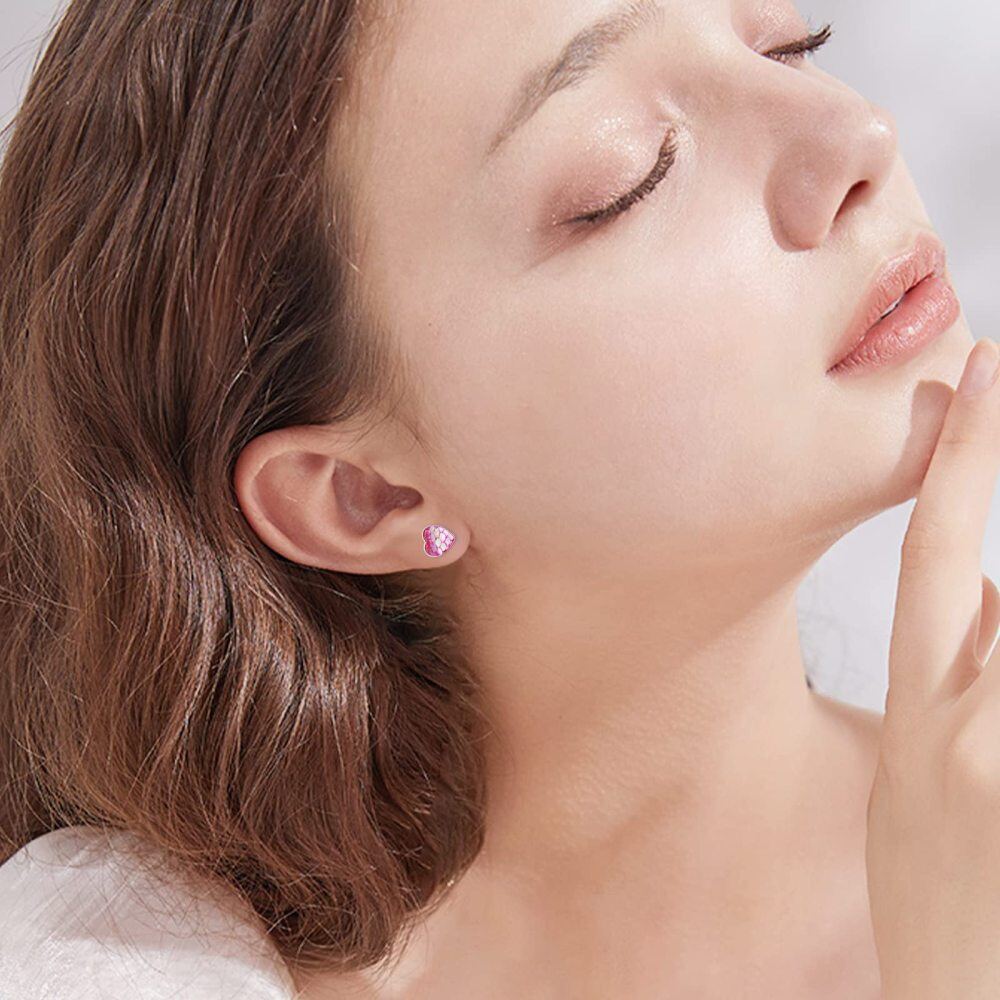 Sterling Silver Cubic Zirconia Mermaid Stud Earrings-2