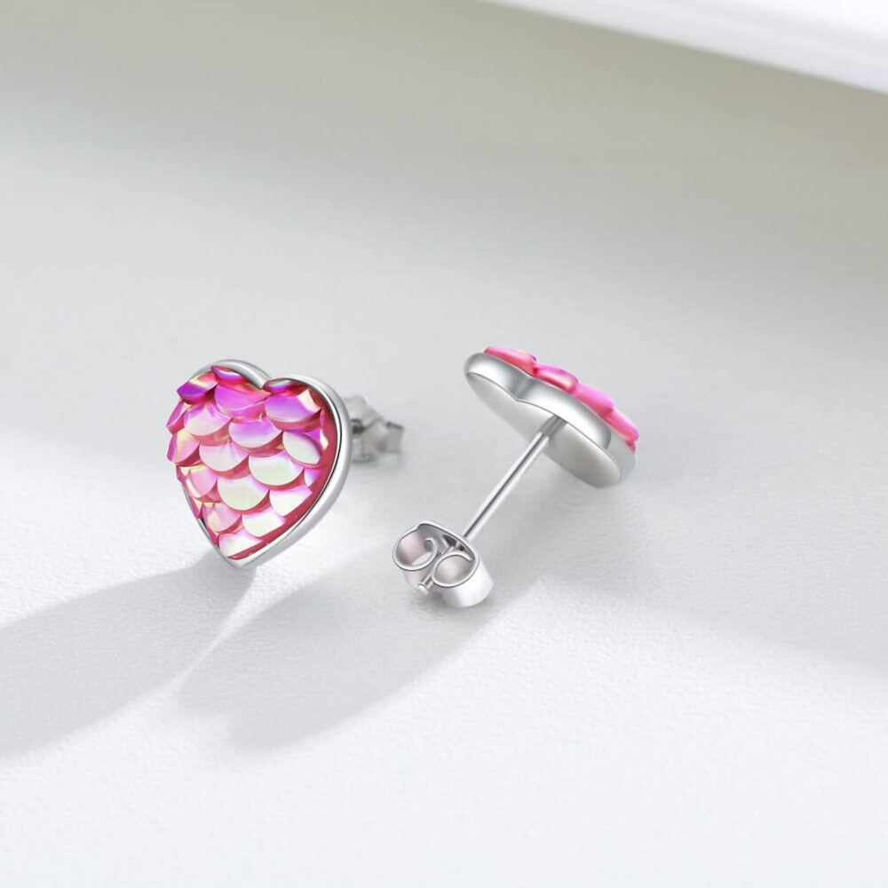 Sterling Silver Cubic Zirconia Mermaid Stud Earrings-3