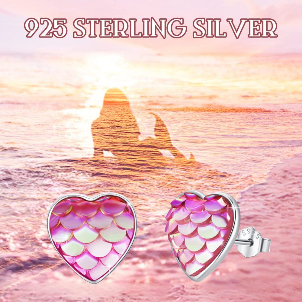 Sterling Silver Cubic Zirconia Mermaid Stud Earrings-5