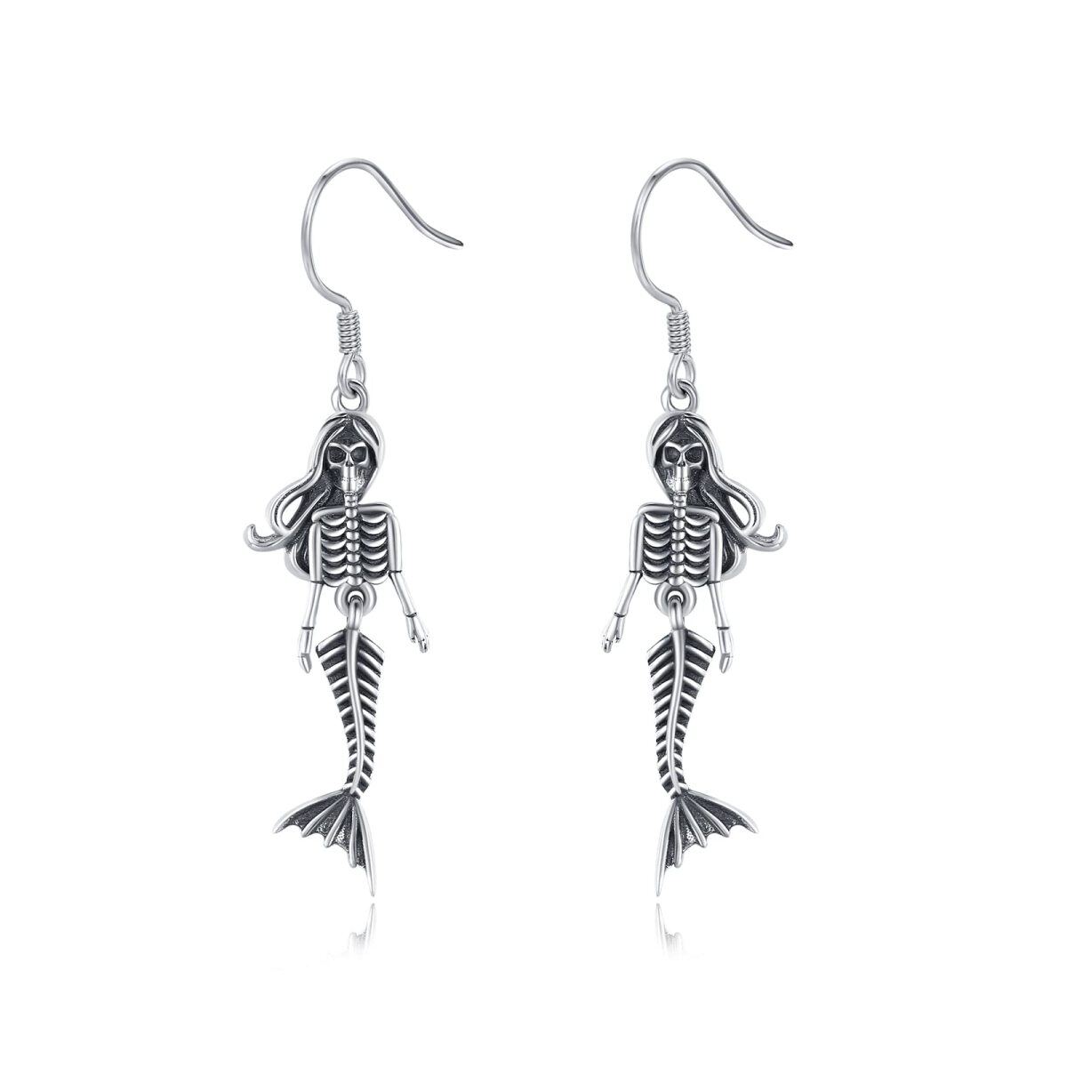 Sterling Silver Mermaid Tail Drop Earrings-1