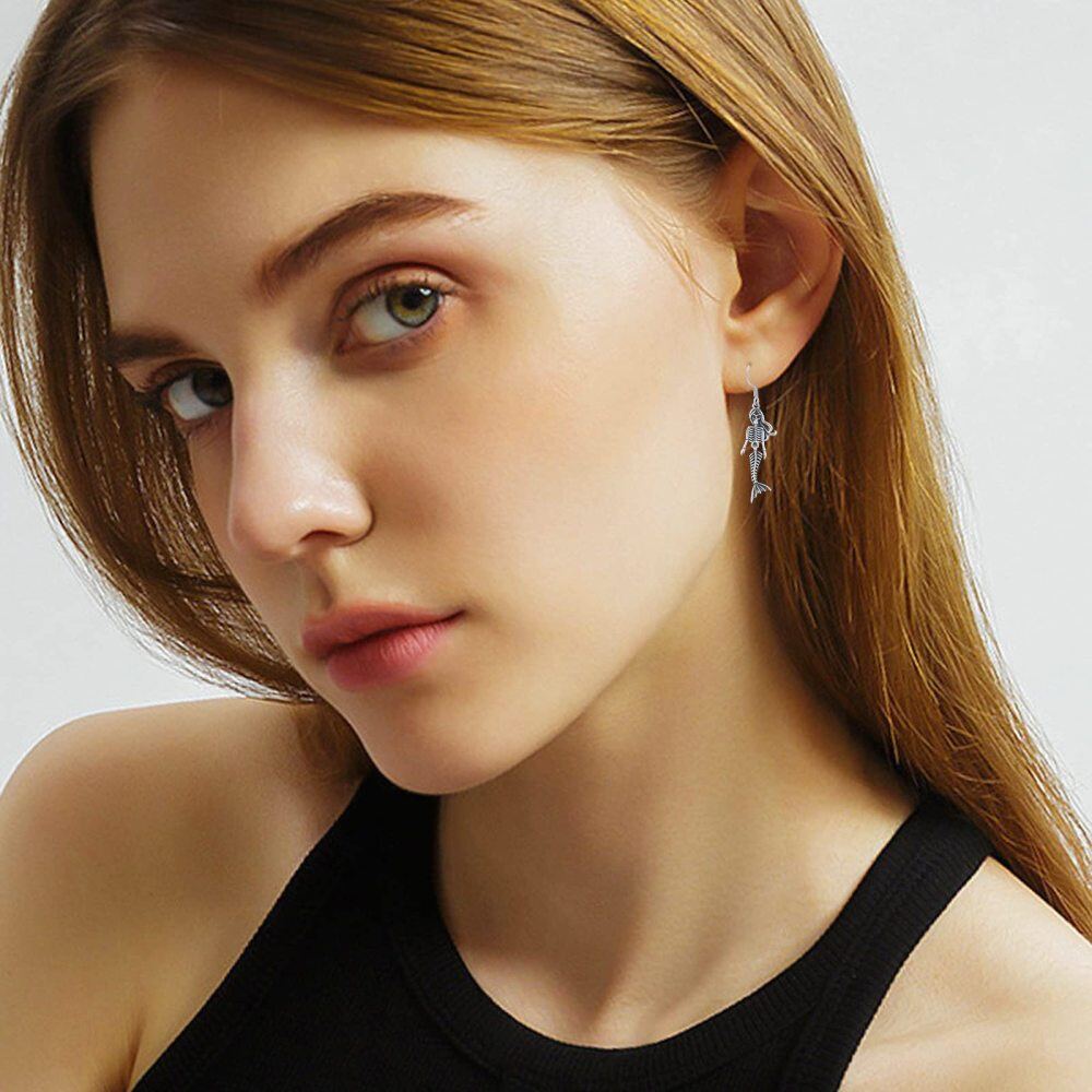 Sterling Silver Mermaid Tail Drop Earrings-3