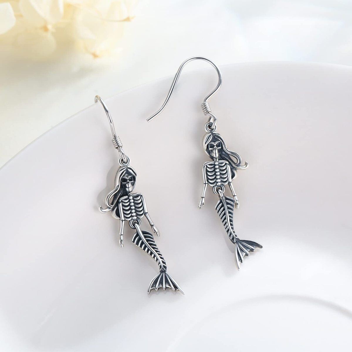 Sterling Silver Mermaid Tail Drop Earrings-4