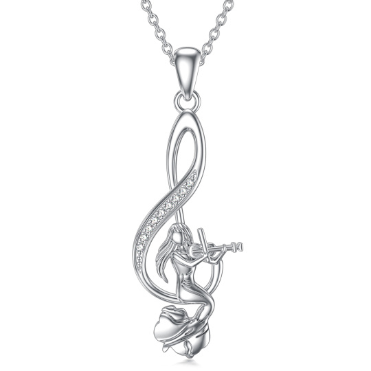 Sterling Silber Cubic Zirkonia Meerjungfrau Schwanz & Musik Symbol Anhänger Halskette