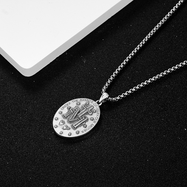 Sterling Silver Miraculous Medal Pendant Necklace for Men-4