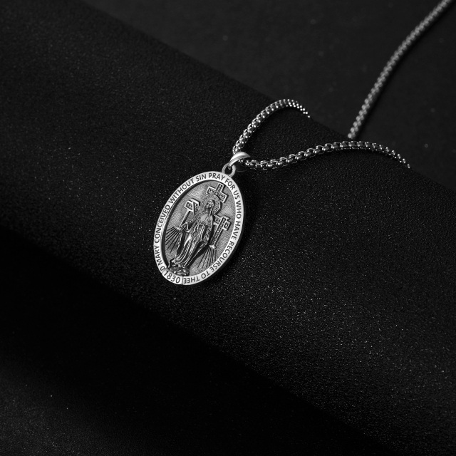 Sterling Silver Miraculous Medal Pendant Necklace for Men-5