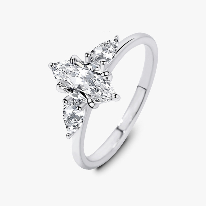 Bague de fiançailles couple en argent sterling Moissanite-3