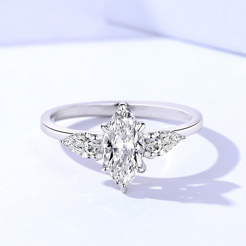 Bague de fiançailles couple en argent sterling Moissanite-4