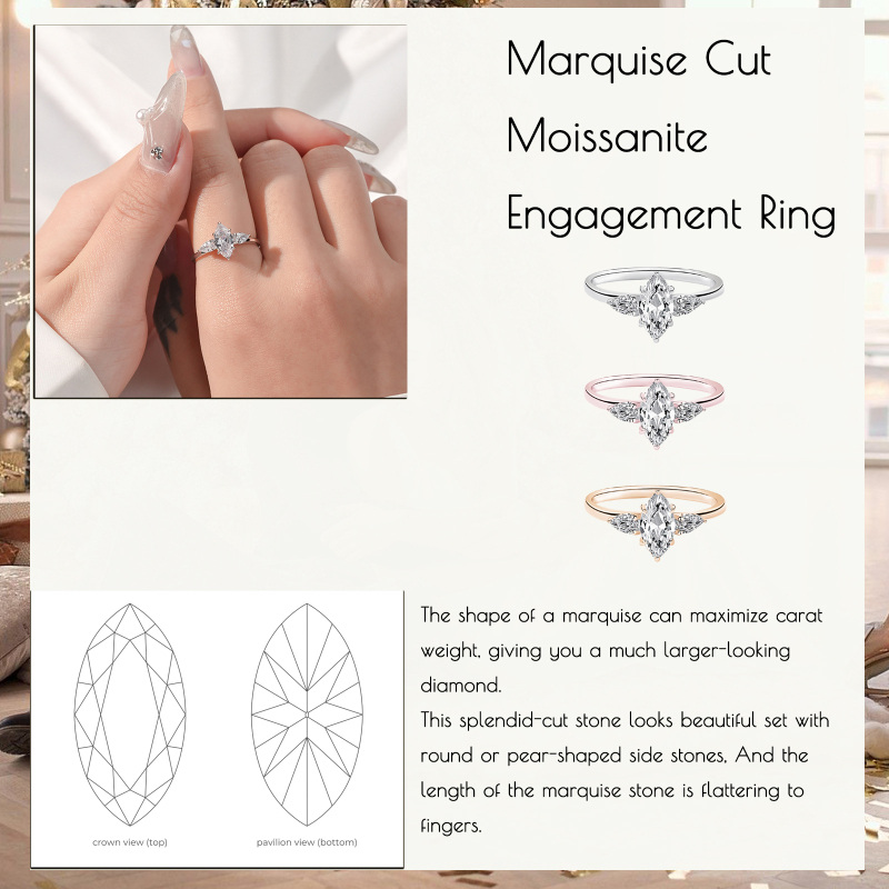 Bague de fiançailles couple en argent sterling Moissanite-6