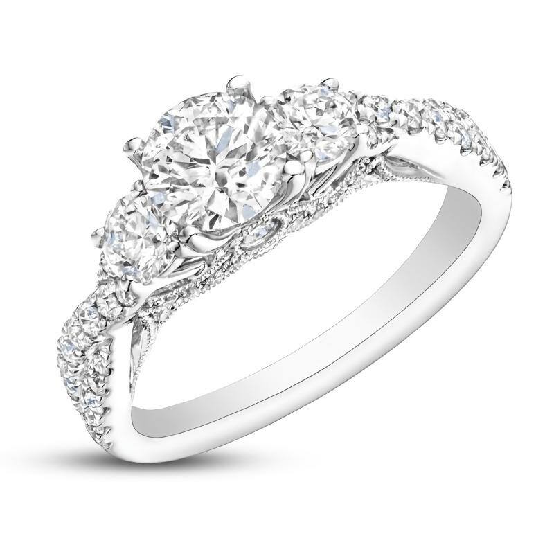 Anel de noivado de casal moissanite em ouro branco 14K-1