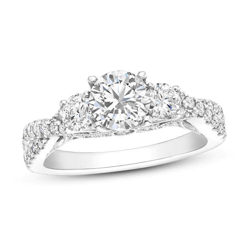 Anel de noivado de casal moissanite em ouro branco 14K-3