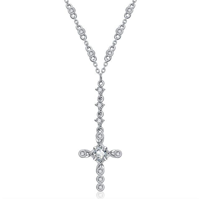 Sterling Silver Moissanite Cross Pendant Necklace