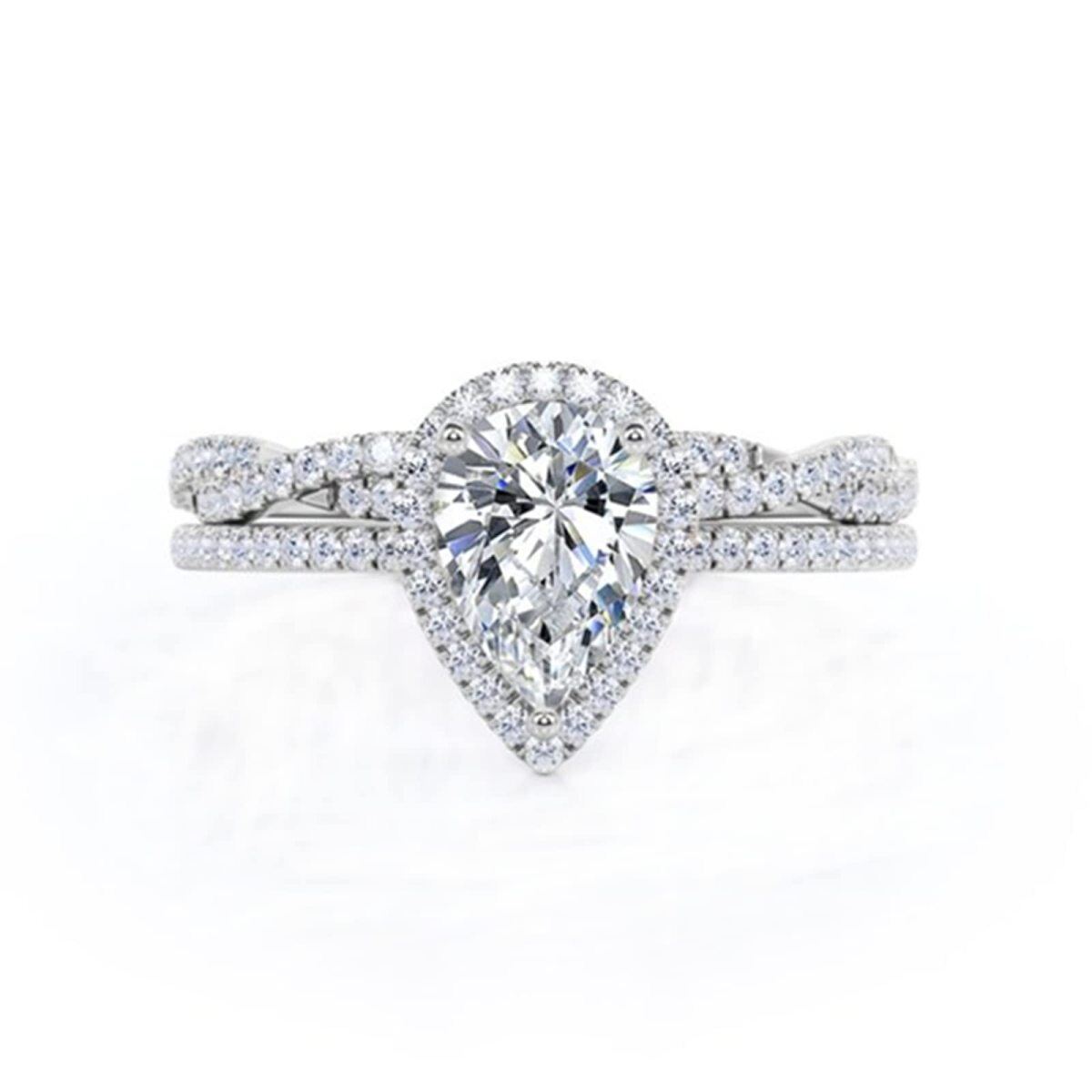 14K White Gold Moissanite Drop Shape Engagement Ring-1