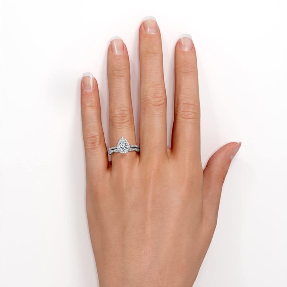 Pierścionek zaręczynowy ze srebra Moissanite w kształcie kropli-2
