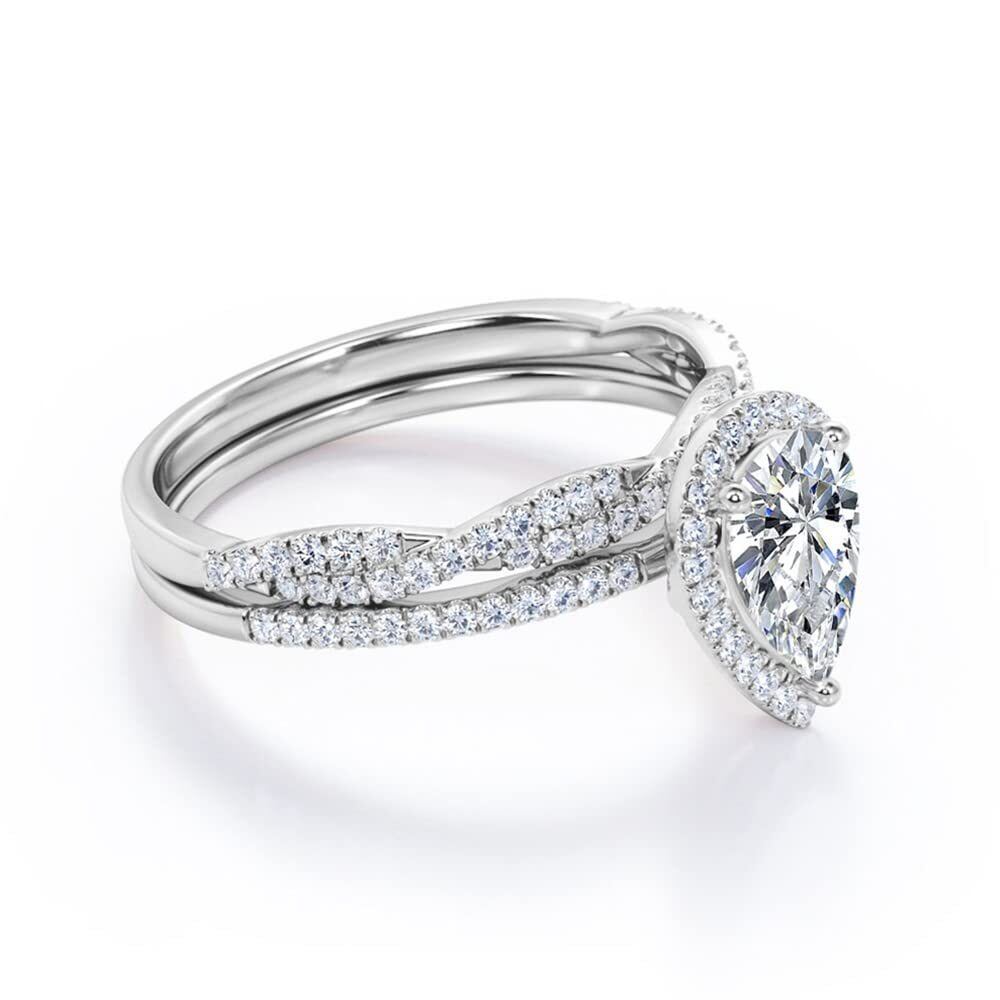 Bague de fiançailles en or blanc 18K Moissanite en forme de goutte-3