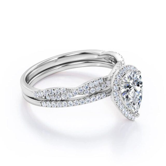 10K White Gold Moissanite Drop Shape Engagement Ring-3