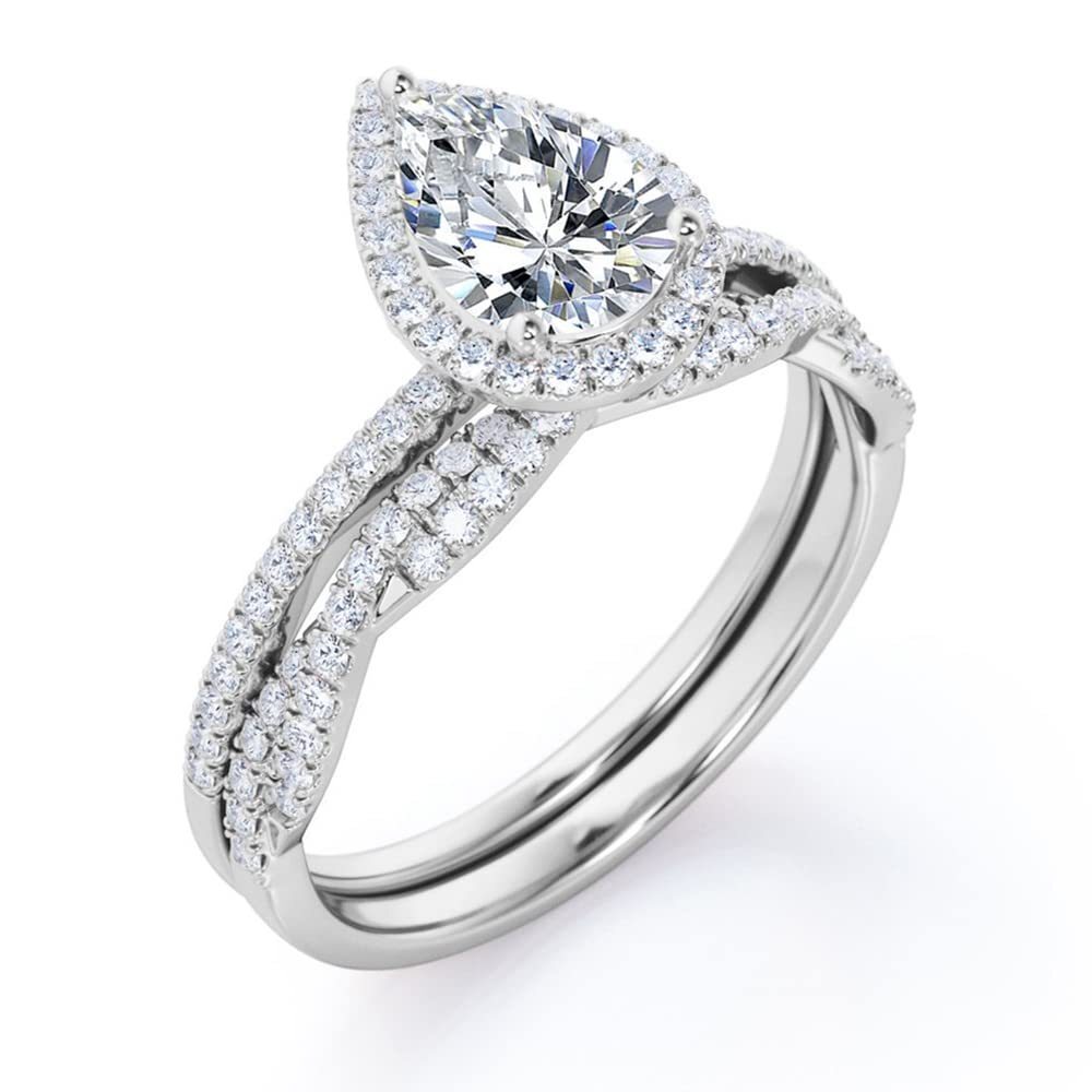 Pierścionek zaręczynowy ze srebra Moissanite w kształcie kropli-4