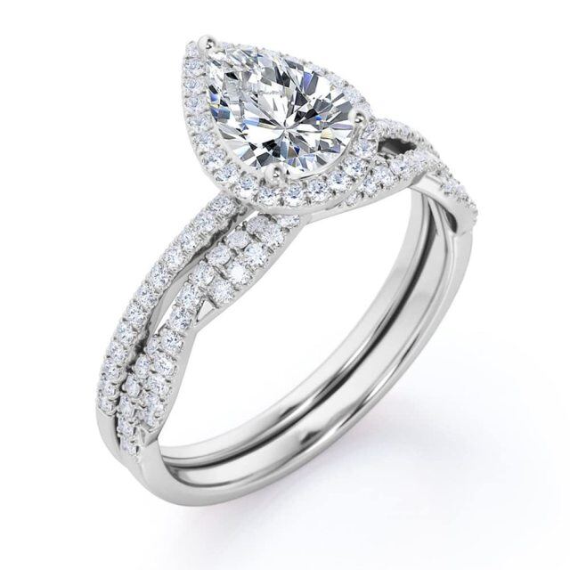 10K White Gold Moissanite Drop Shape Engagement Ring-4