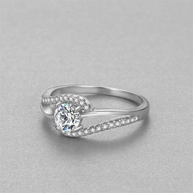 Sterling Silver Moissanite Engagement Ring-3