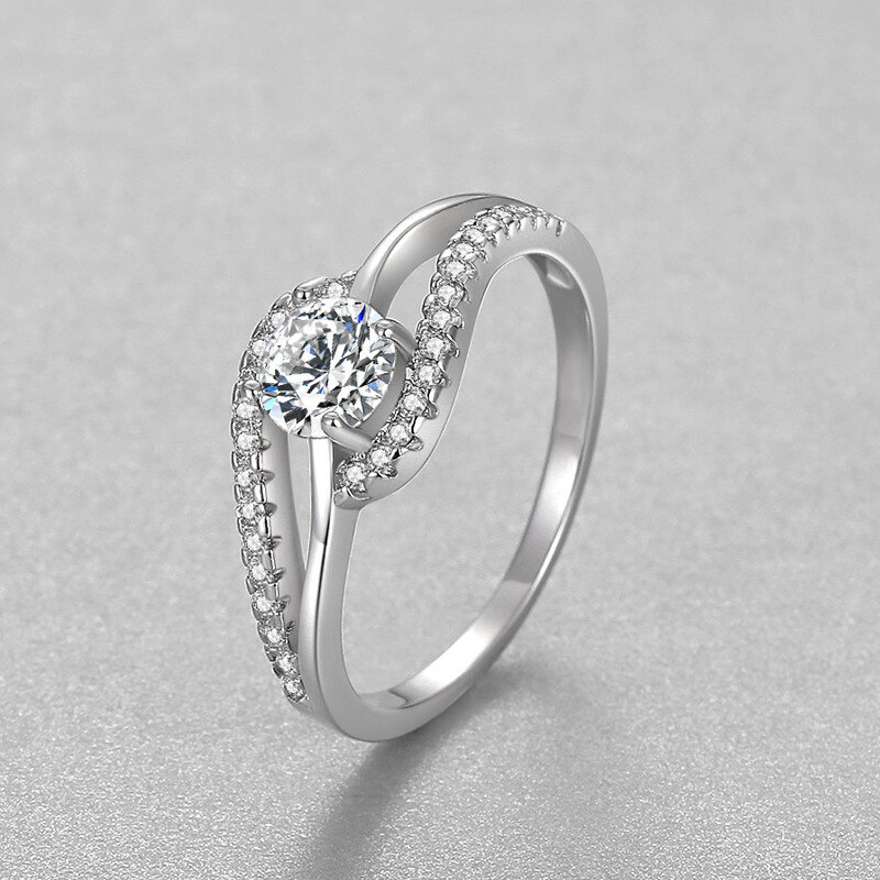 Sterling Silver Moissanite Engagement Ring-4